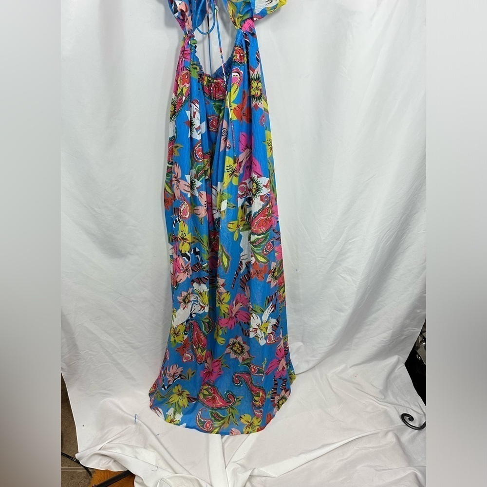 Fashion Nova Rio tropical blue floral maxi dress with leg slit size S - Picture 10 of 10